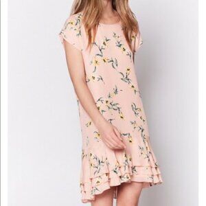 NWT Joie Coreen Floral 100% Silk Shift Dress with Flounce Hem, Size XXS